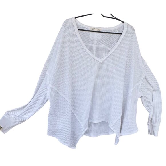 We The Free Tops - We The Free White Oversized Size Medium Waffle Knit V-Neck Top Sleeve Tunic